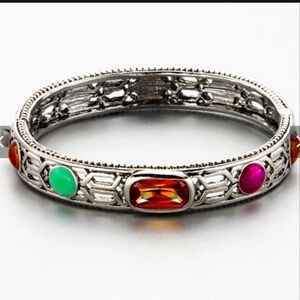 Jewels Galore Carved bangle Rhodium Plating set of 2